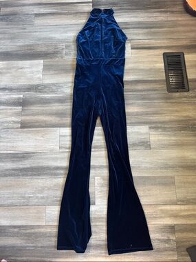 Velvet Halter Jumpsuit in Deep Blue